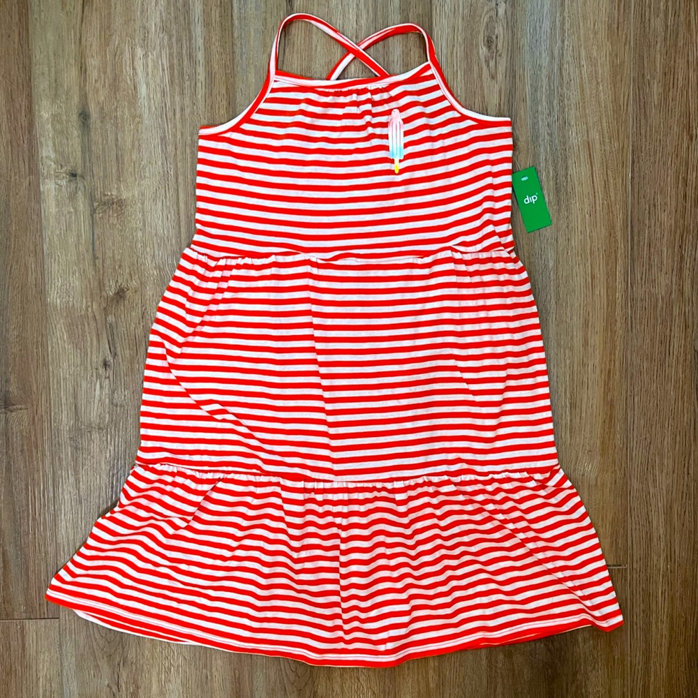 NWT Orange/ White Striped Spaghetti Strap Girls Dress